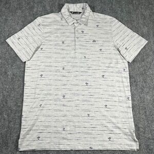 Travis Mathew Golf Polo Shirt Mens Large Palm Tree‎ Striped Casual Gray